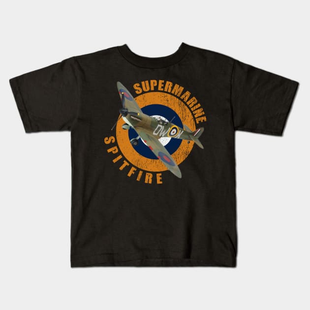 Supermarine Spitfire WW2 Warbirds Warplanes Kids T-Shirt by F&L Design Co.